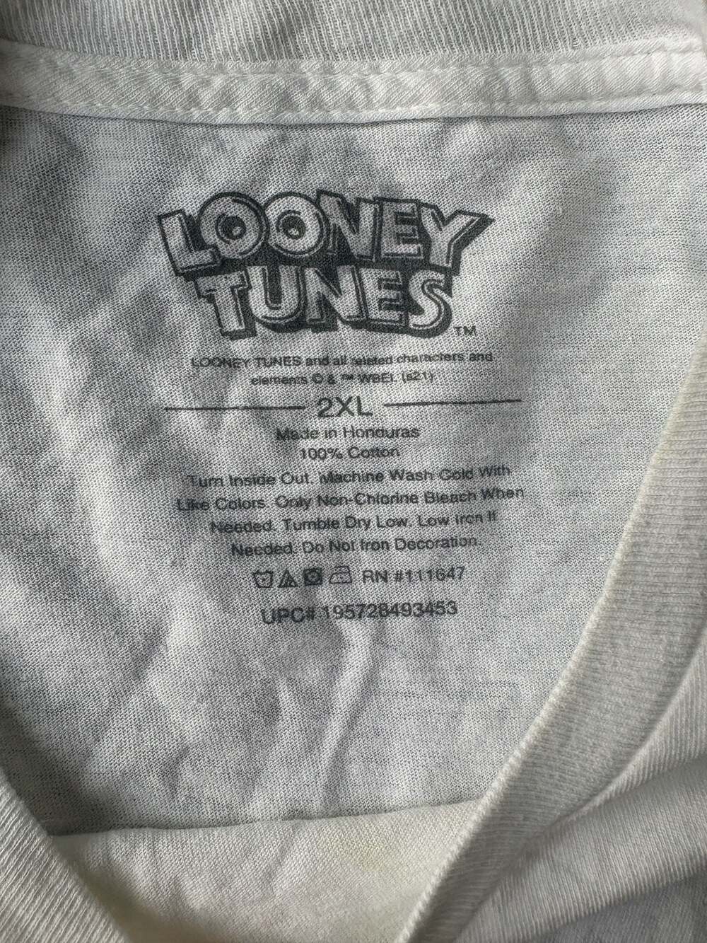 Looney Tunes Graphic Crew Neck T-Shirt White 2XL - Picture 3 of 6